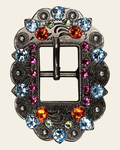 Tie Dye Antique Silver European Crystal Cart Buckle on a warm cream background