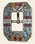Tie Dye Antique Silver European Crystal Square Cart Buckle on a warm cream background