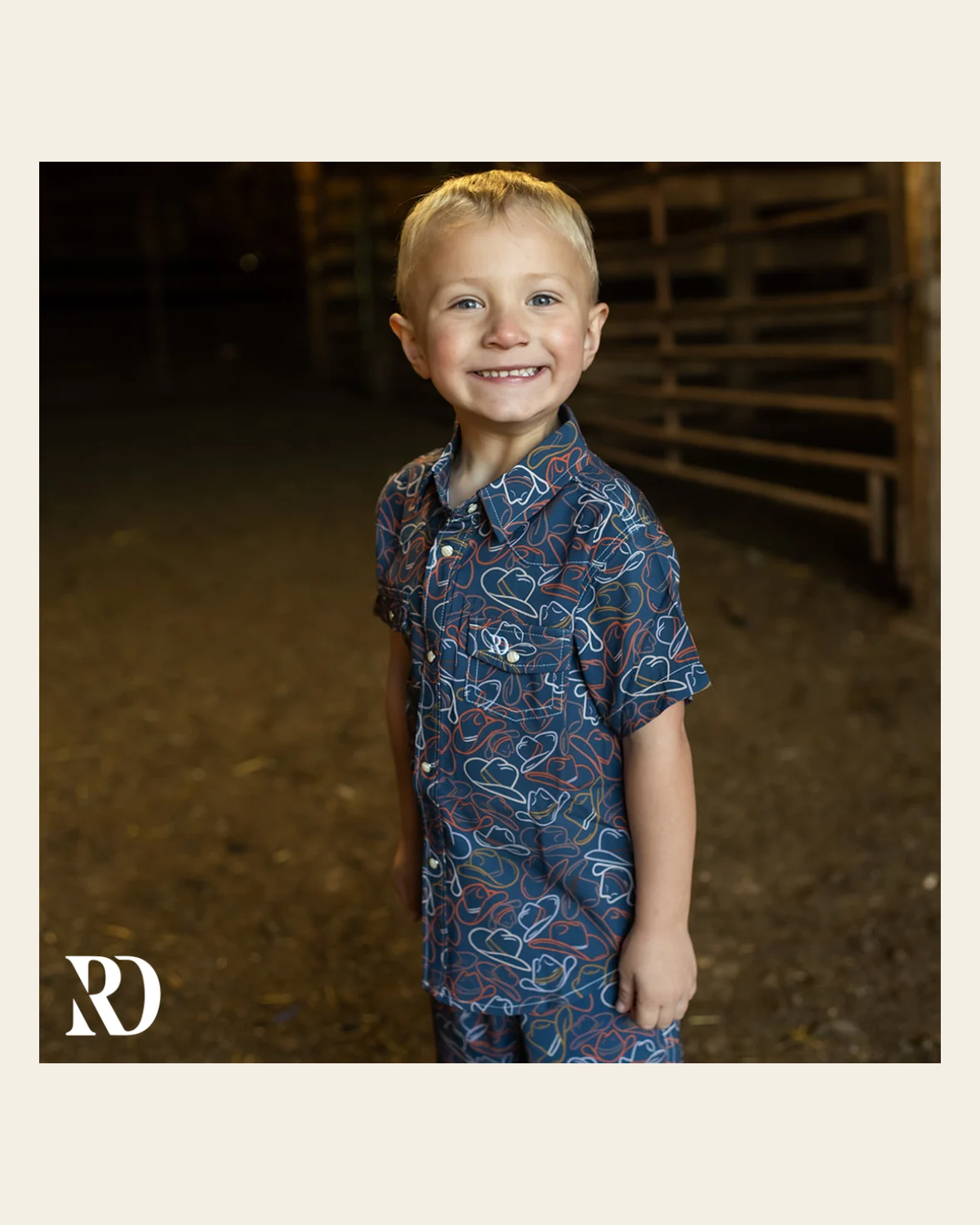 Toddler Button Down | Cattleman on a warm cream background