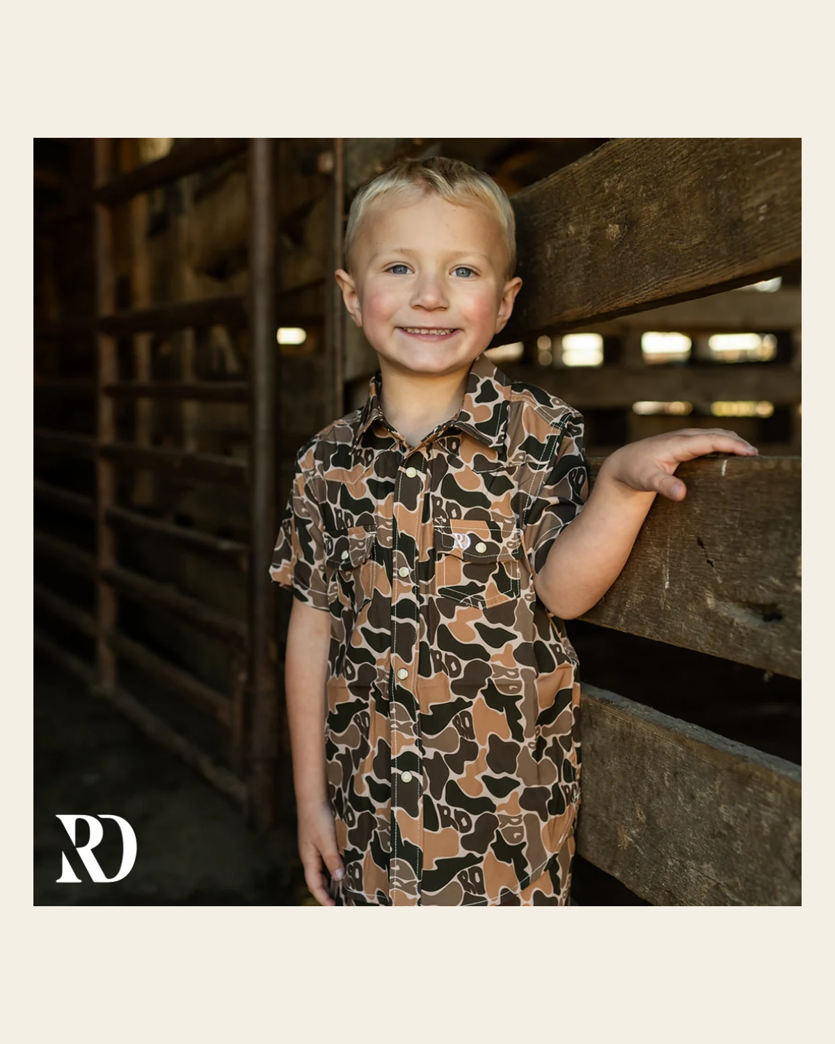 Toddler Button Down | Duck Hunt on a warm cream background