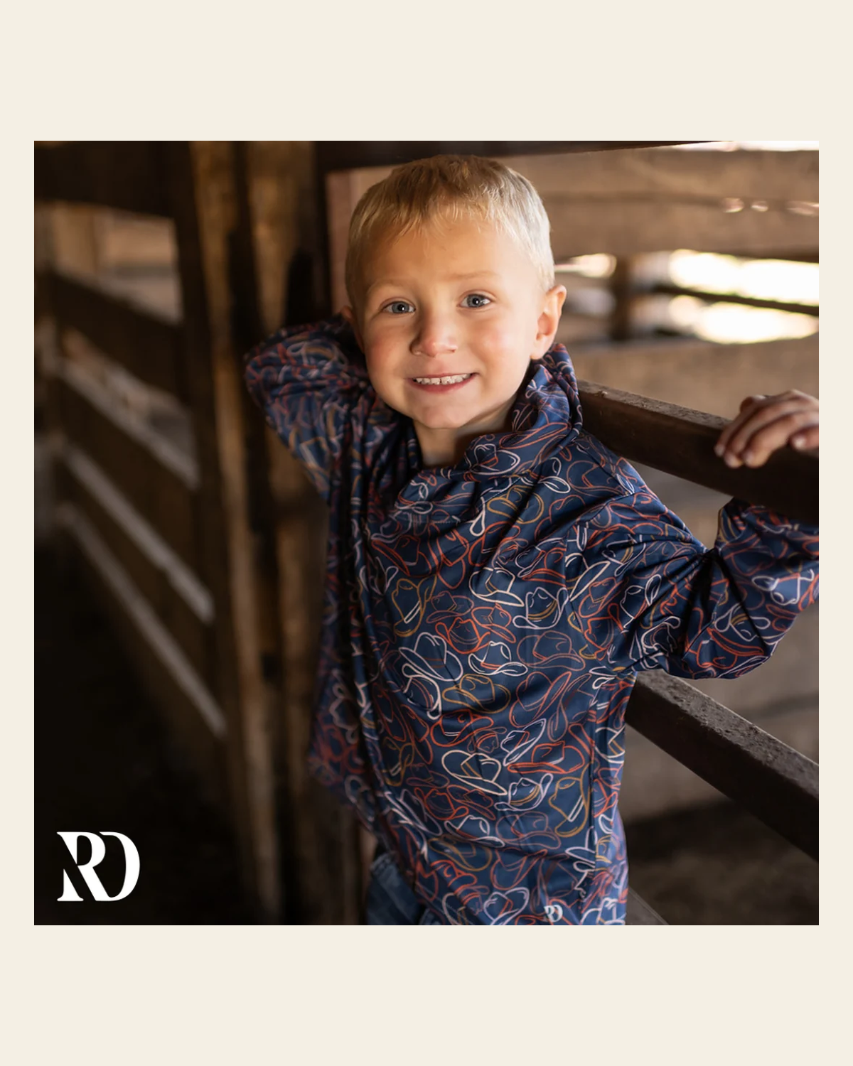 Toddler Hooded Shirt | Cattleman on a warm cream background