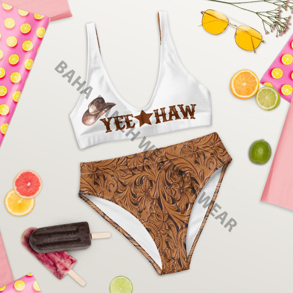 Yeehaw Tooled Leather Print Bikini Ready to Ship Size XS by Baha Ranch Western Wear