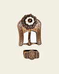 Topaz, AB & Pearl Copper European Crystal Buckle and Keeper Set on a warm cream background