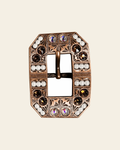 Topaz, AB & Pearl Copper European Crystal Square Cart Buckle on a warm cream background