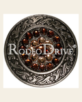 Topaz & Champagne Antique Silver 1.5" Disc European Crystal Concho on a warm cream background