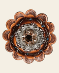 Topaz & Champagne Antique Silver 1" European Crystal Concho and Leather Rosette on a warm cream background