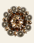 Topaz & Champagne Antique Silver 2" European Crystal Concho on a warm cream background