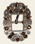 Topaz & Champagne Antique Silver European Crystal Cart Buckle on a warm cream background