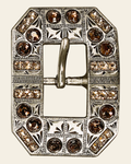 Topaz & Champagne Antique Silver European Crystal Square Cart Buckle on a warm cream background