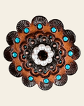 Topaz & Pearl Copper 1" European Crystal Concho and Leather Rosette on a warm cream background