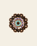 Topaz Turquoise & AB Copper 2" European Crystal Concho on a warm cream background
