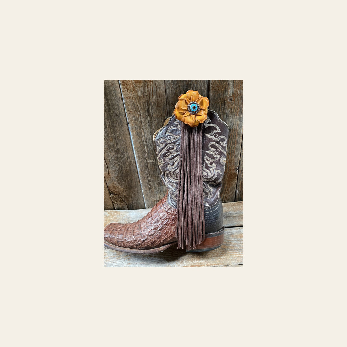 Boot Cuff Jewelry - Yellow Leather Flower - Concho - Fringe