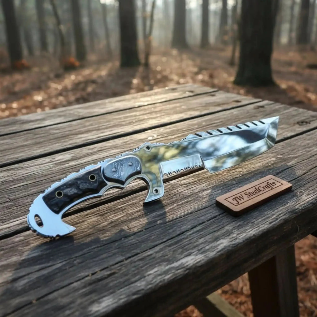 Tracker Knife Custom Handmade J2 Steel  Handle Sheep Horn & Damascus Bolster 13