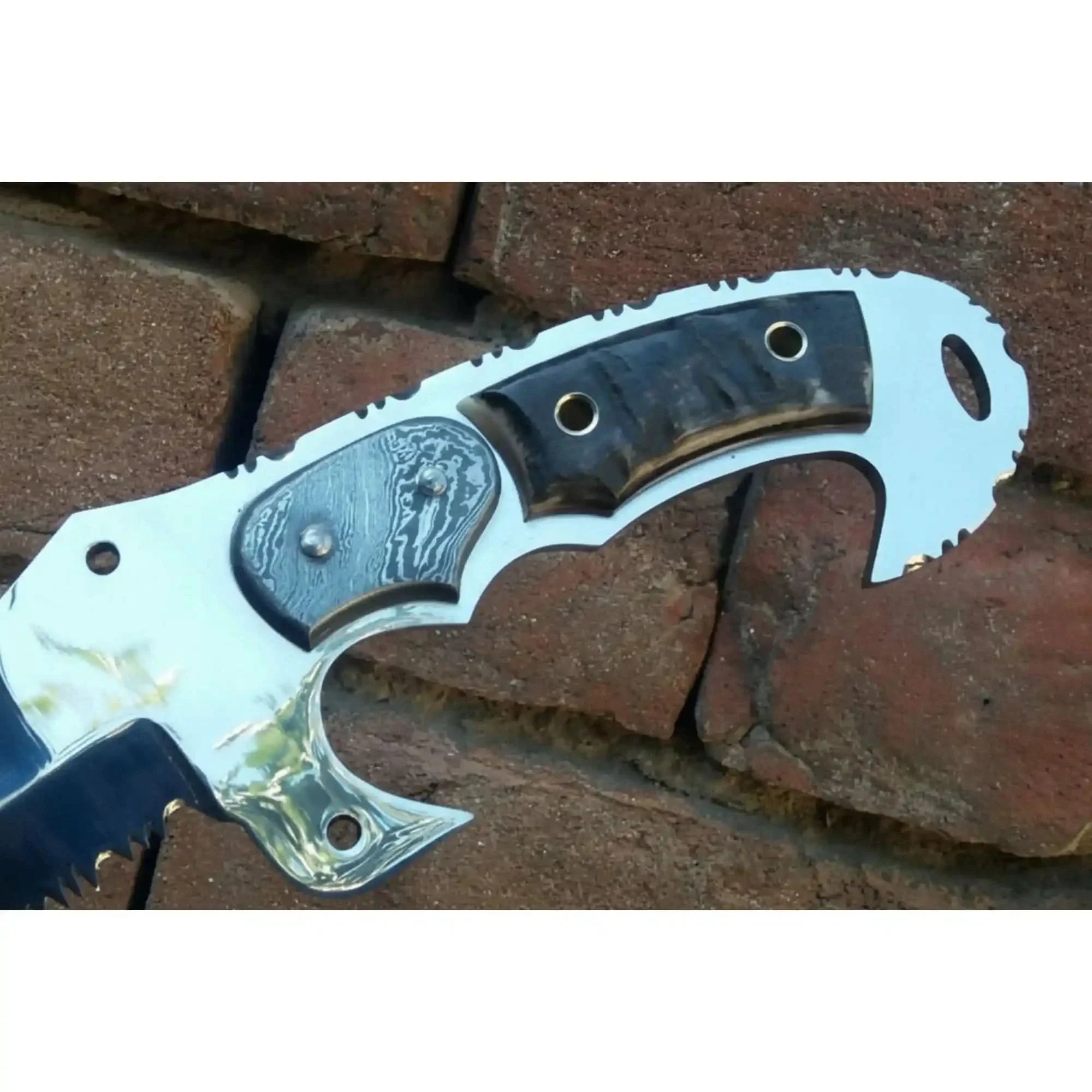 Tracker Knife Custom Handmade J2 Steel  Handle Sheep Horn & Damascus Bolster 13
