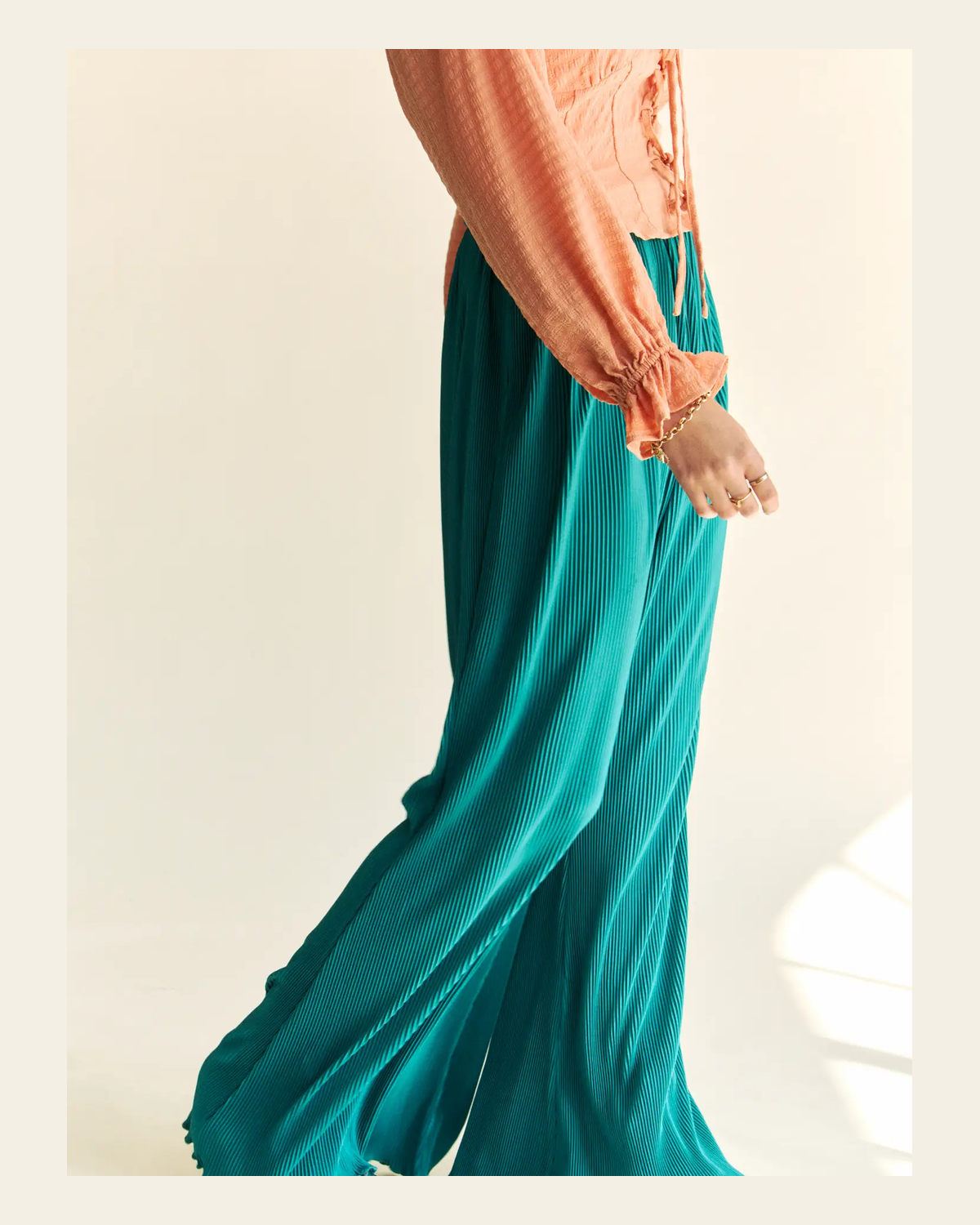 Trinity Teal | Pants on a warm cream background
