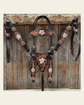 Triple Tone Floral Ruby, Jet and Champagne Browband - Triangle / Gladiator Breastcollar Tack Set #BBBC451 on a warm cream background
