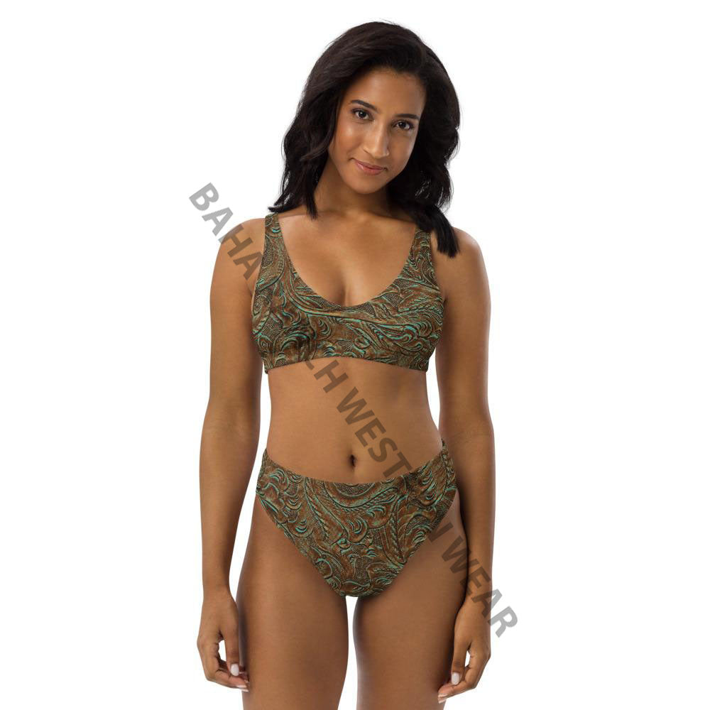 Yeehaw Turquoise Tooled Leather Print Bikini by Baha Ranch Western Wear - product image 8