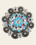Turquoise & AB Antique Silver 2" European Crystal Concho on a warm cream background