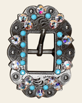 Turquoise & AB Antique Silver European Crystal Cart Buckle on a warm cream background