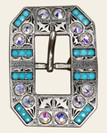 Turquoise & AB Antique Silver European Crystal Square Cart Buckle on a warm cream background