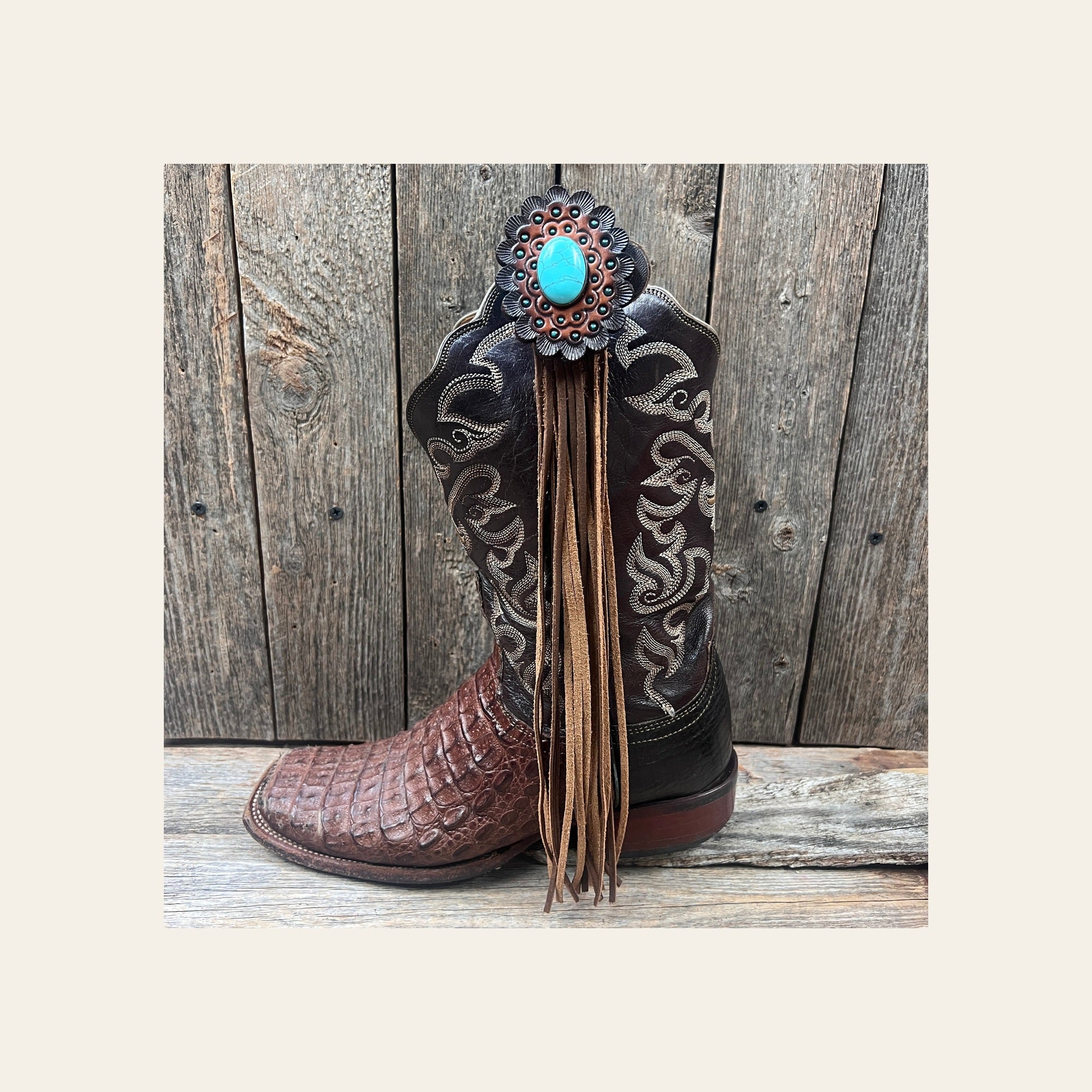 Boot Cuff Jewelry - Turquoise Cabochon Concho - Fringe