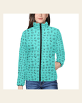 Turquoise Cattle Brands Women's Puffy Bomber Jacket on a warm cream background