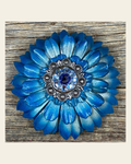 Turquoise Daisy Flower With Antique Silver Light Sapphire, Lilac 1" Concho on a warm cream background