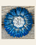 Turquoise Daisy Flower With Bright Silver Clear 1" Concho on a warm cream background