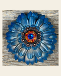 Turquoise Daisy Flower With Copper Capri, Fire Opal 1" Concho on a warm cream background
