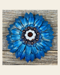 Turquoise Daisy Flower With Copper Topaz & Pearl 1" Concho on a warm cream background