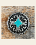 Turquoise Diamond Antique Silver 1.5" Concho W148L on a warm cream background