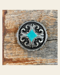 Turquoise Diamond Antique Silver 1" Concho W148S on a warm cream background
