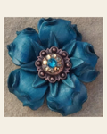 Turquoise Gardenia Flower With Copper Teal & Champagne 1" Concho on a warm cream background