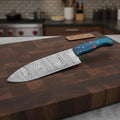 8-Inch Gyuto Chef Knife Twisted Damascus Blade with Blue & Red Pakka Wood Handle (Full Tang, Hand-Forged)