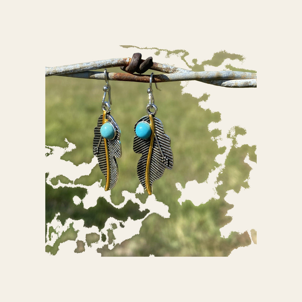 Turquoise Leaves Dangle Silver Fashion Earrings WA185