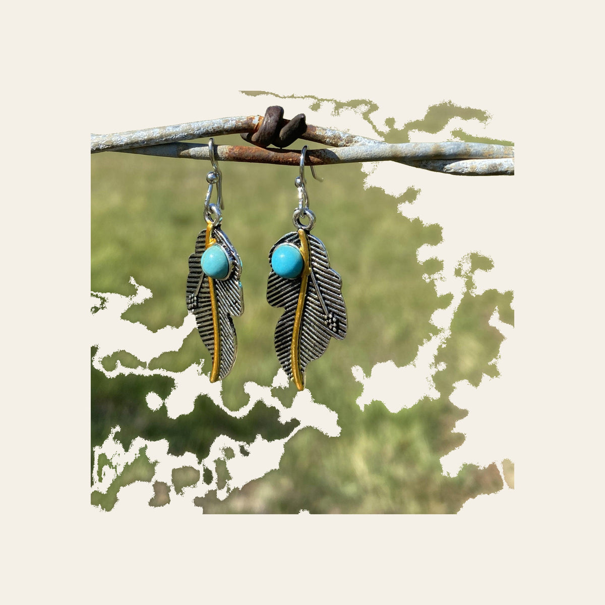 Turquoise Leaves Dangle Silver Fashion Earrings WA185