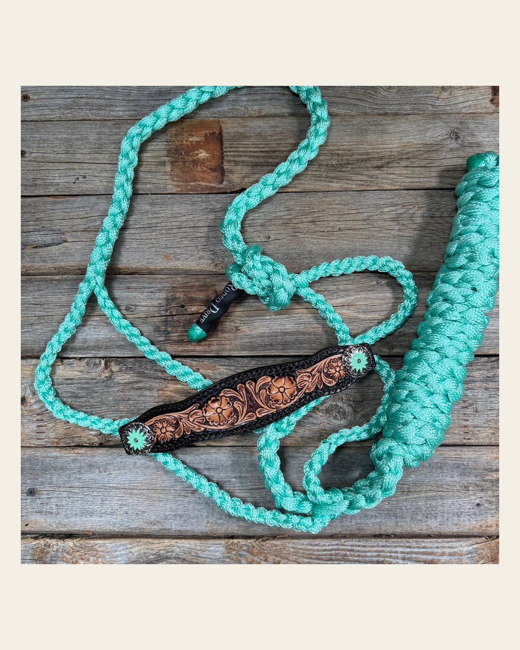 Turquoise Mule Tape Halter - Floral and Western #MT256 on a warm cream background