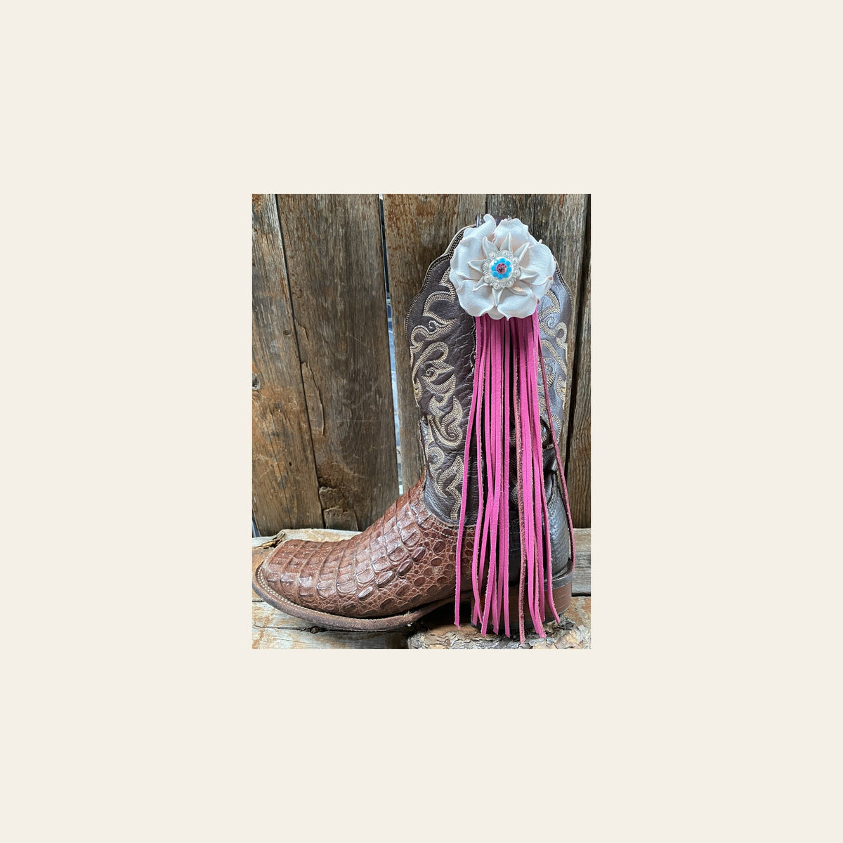 Boot Cuff Jewelry - White Leather Flower - Concho - Fringe