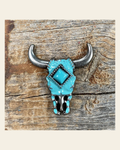 Turquoise Steer Head Concho W202L on a warm cream background