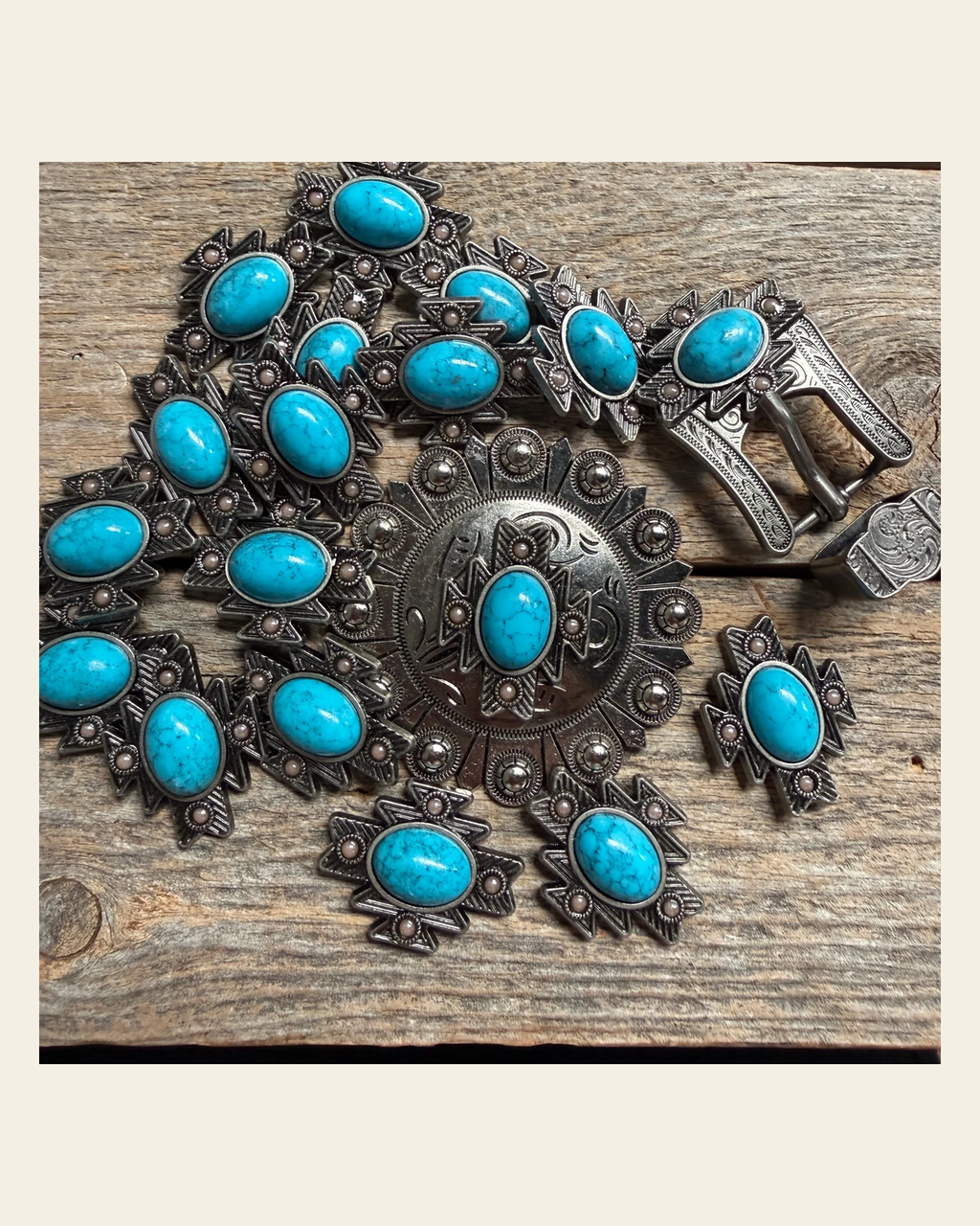 South West Turquoise Western Concho W204 on a warm cream background
