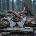 Hollowpine Twin Hatchet Set with Wood Grain Damascus Steel Heads