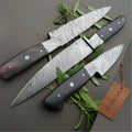 3-Piece Twisted Damascus Knife Set with Black Micarta Handles