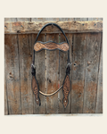 Two Tone Floral and Basketweave Browband Headstall / Bridle #FK400 on a warm cream background