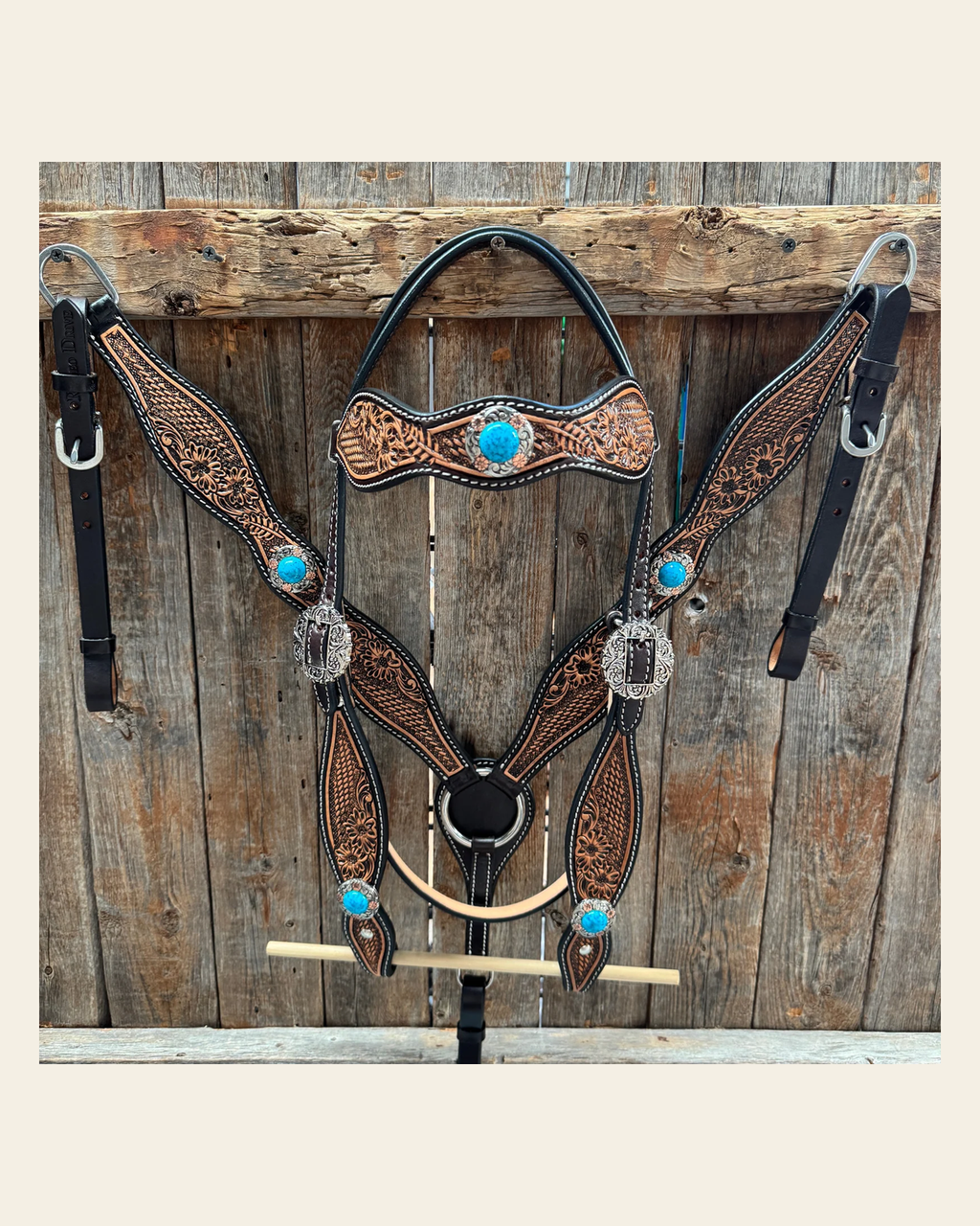 Two Tone Floral and Basketweave Western Browband Tack Set #BBBC481 on a warm cream background