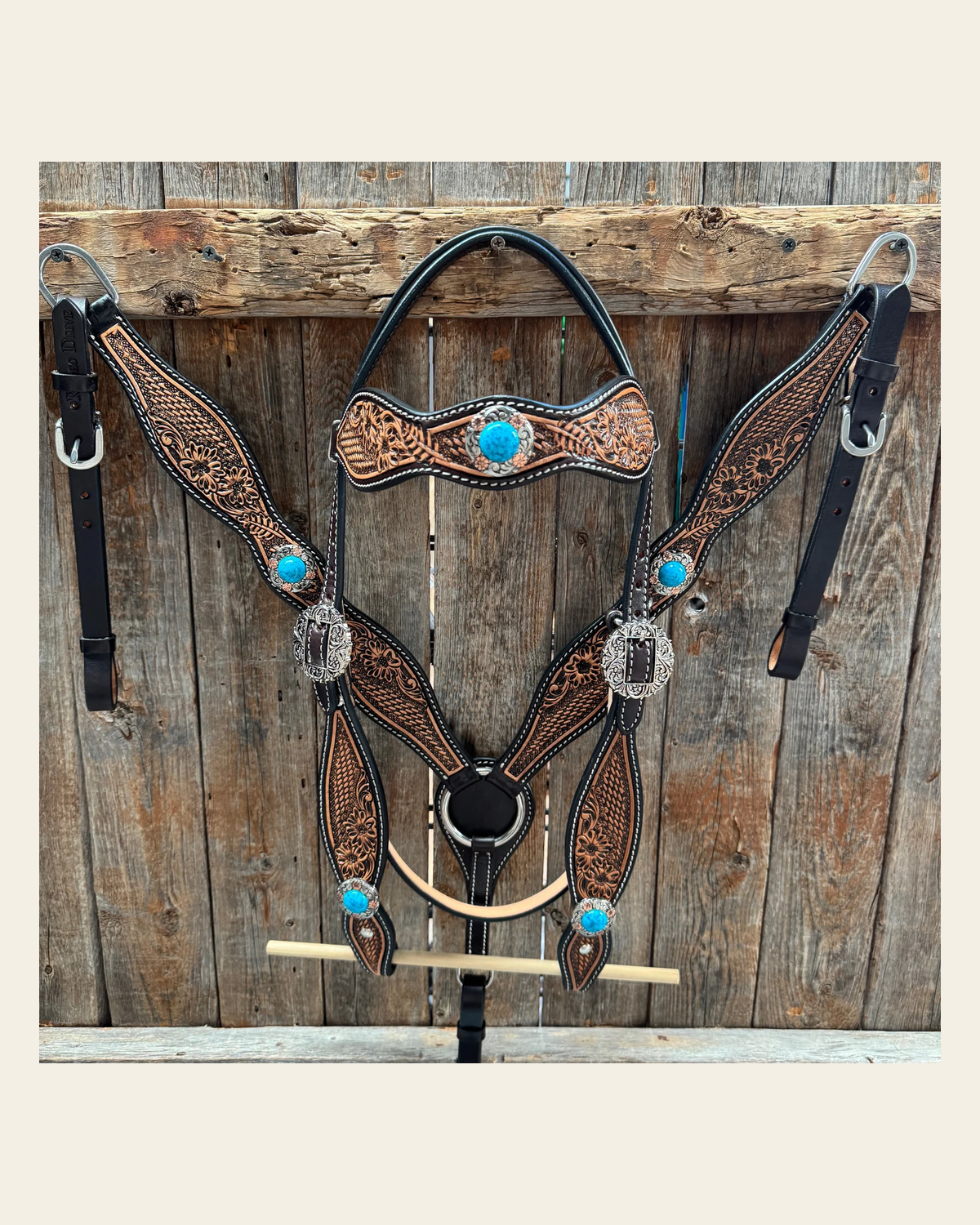 Two Tone Floral and Basketweave Western Browband Tack Set #BBBC481 on a warm cream background