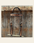 Two Tone Floral Browband Headstall / Bridle #23079 on a warm cream background