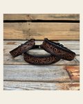 Two Tone Floral Genuine Leather Padded Dog Collar #FKDC2 on a warm cream background