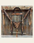Two Tone Floral Triangle / Gladiator Browband/ One Ear Breastcollar Tack Set on a warm cream background
