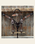 Two Tone Honeycomb Antique Silver and Copper Western Browband | One Ear Tack Set #BBBC513 on a warm cream background