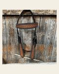 Two Tone Honeycomb Browband Headstall / Bridle #24329 on a warm cream background
